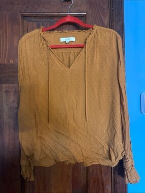 LOFT Mustard Textured V-Neck Peasant Blouse